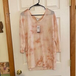 Pure Jill Women's Peach Tie-Dye Long Sleeve Tunic Top